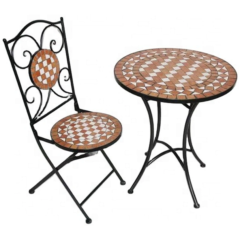 HQ-M0003 HongQiang Outdoor Mosaic Bistro Set Folding Chairs Garden Round Table Patio Furniture