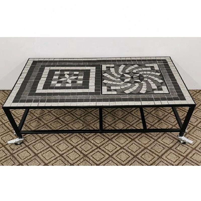 HQMF-S82431 HongQiang Mosaic Metal Fire Pit Table for Garden Outdoor Cooking BBQ Tile Table
