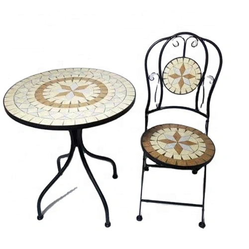 HQ-M0009 HongQiang garden furniture mosaic tile table with chairs bistro set