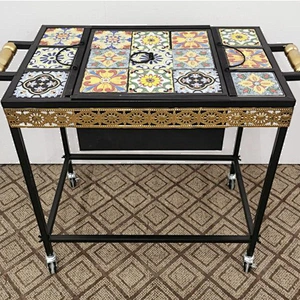 HQMF-S6442 HongQiang Mosaic Fire Pit Ourdoor Rectangular Tile Fire Table BBQ Grill for Garden