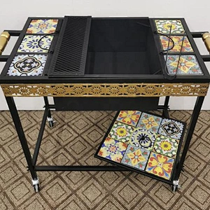 HQMF-S5333 HongQiang Ceramic tile Square Mosaic Fire Pit Outdoor BBQ Table For Garden