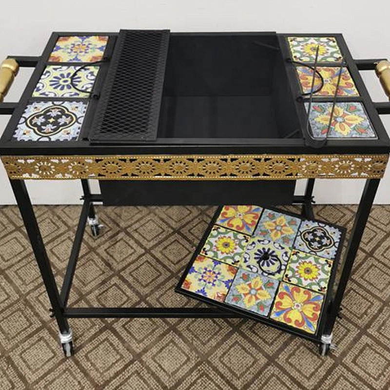 HQMF-S5333 HongQiang Ceramic tile Square Mosaic Fire Pit Outdoor BBQ Table For Garden