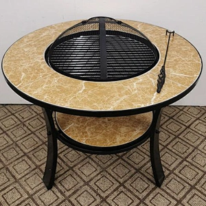 HQMF-R701 HongQiang Mosaic Brazier for Garden Outdoor Cooking with Wheel Fire Pit Tile Table