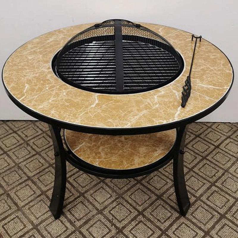 HQMF-R701 HongQiang Mosaic Brazier for Garden Outdoor Cooking with Wheel Fire Pit Tile Table