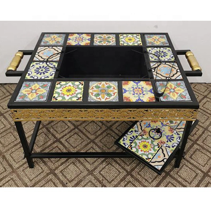 HQMF-S7755 HongQiang NEW Arrival Mosaic fire pit 7*7 metal table bbq fire pit for outdoor cooking