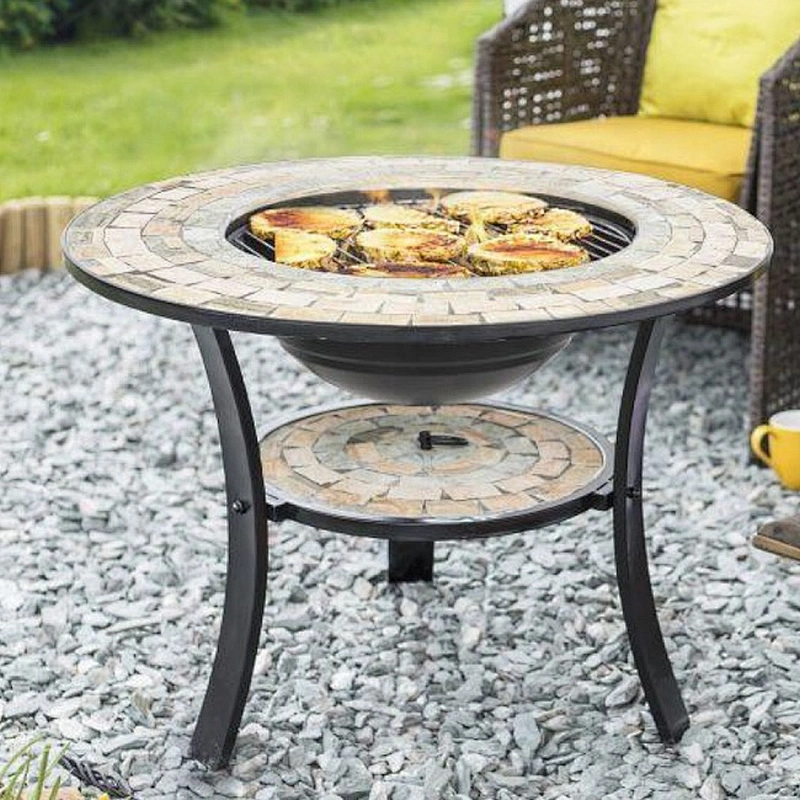 HQMF-R701 HongQiang Mosaic Fire Pit Table For Garden Outdoor Barbecue Cooking Table Stove Grill
