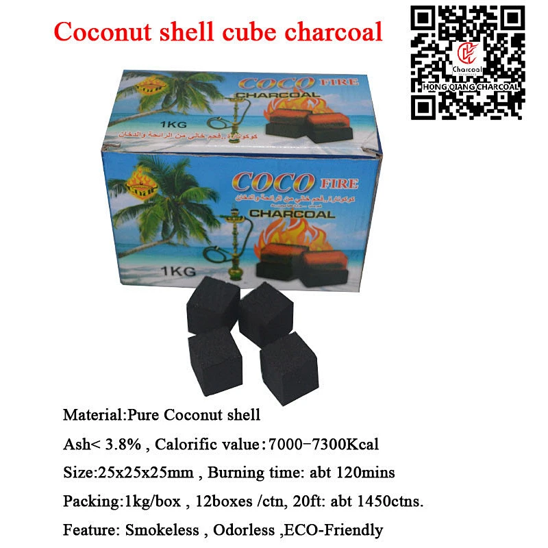 Hongqiang coconut shell cube shape shisha charcoal for sale