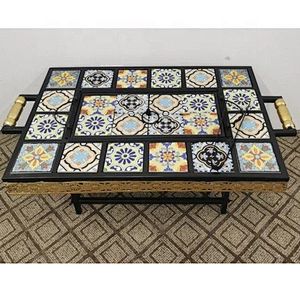 HQMF-S82431 HongQiang Mosaic Metal Fire Pit Table for Garden Outdoor Cooking BBQ Tile Table