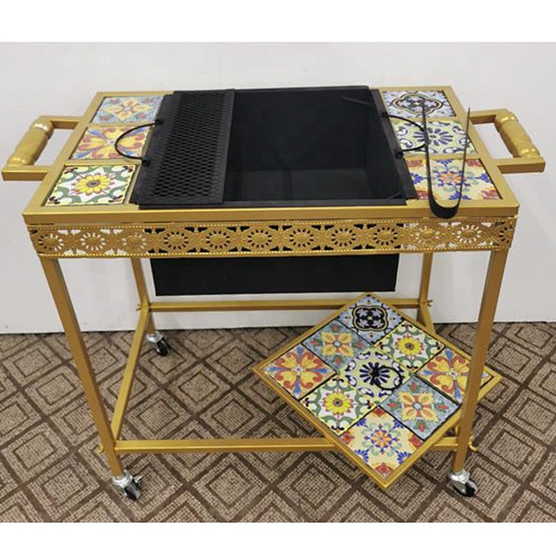 HQMF-S7755 HongQiang mosaic fire pit 7*7 outdoor metal table bbq fire place for garden cooking
