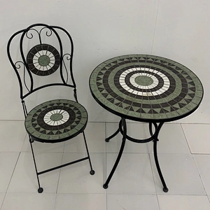 HQ-M0009 HongQiang Mosaic Bistro Set for Garden Outdoor Furniture Dining Table Mosaic Top Set
