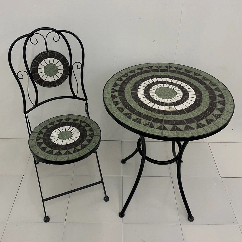 HQ-M0009 HongQiang Mosaic Bistro Set for Garden Outdoor Furniture Dining Table Mosaic Top Set