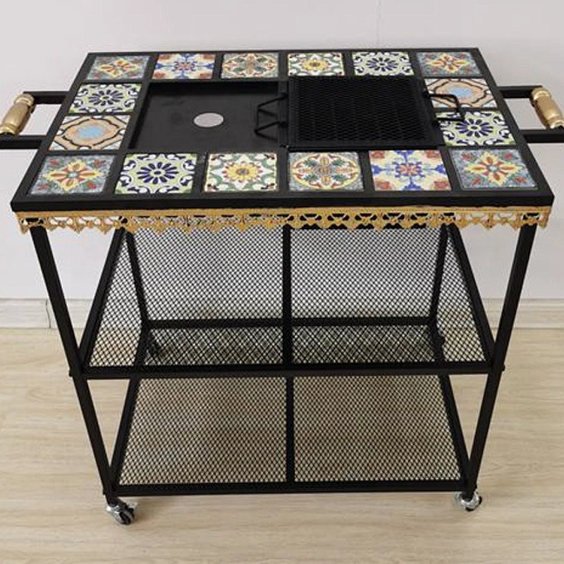 HQMF-S8543 HongQiang outdoor rectangular mosaic fire pit table for garden