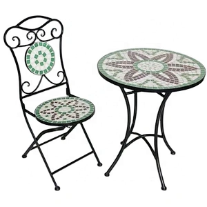 HQ-M0009 HongQiang Mosaic Bistro Set for Garden Outdoor Furniture Dining Table Mosaic Top Set