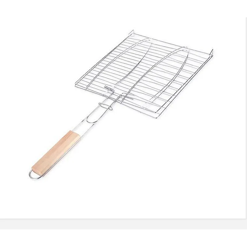 HQBG-01Hongqiang Hot selling Outdoor Tool iron Basket Wooden Handle BBQ Grill