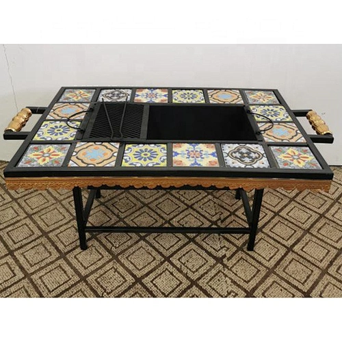 HQMF-S6442 HongQiang Mosaic Fire Pit Ourdoor Rectangular Tile Fire Table BBQ Grill for Garden