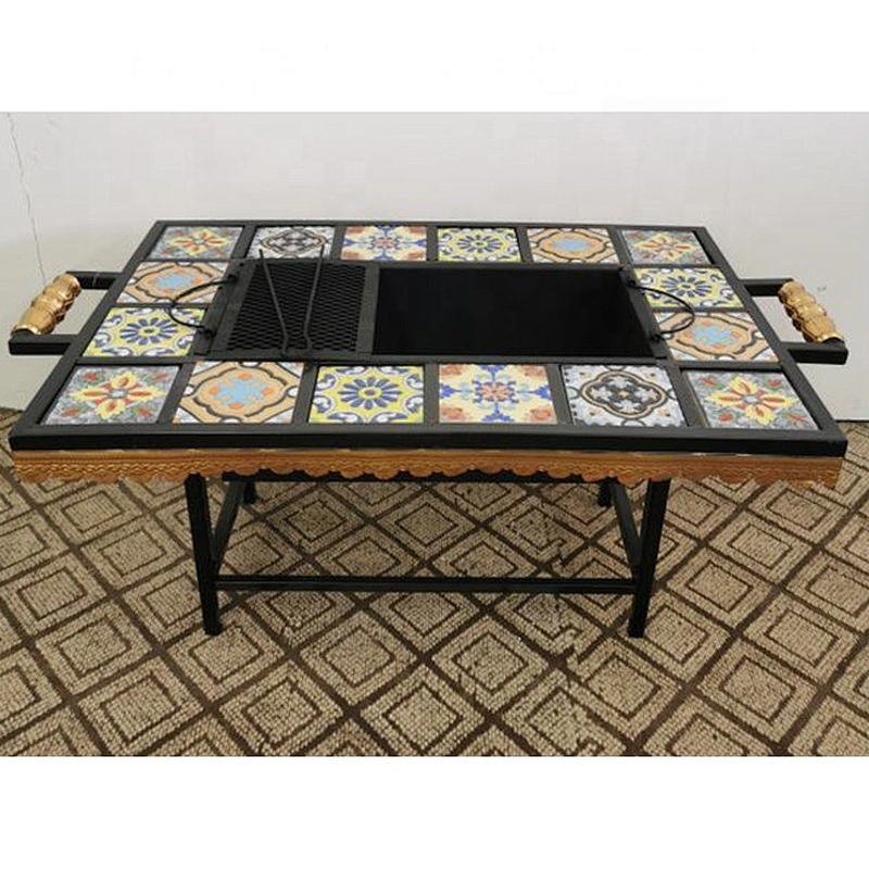 HQMF-S6442 HongQiang Mosaic Fire Pit Ourdoor Rectangular Tile Fire Table BBQ Grill for Garden