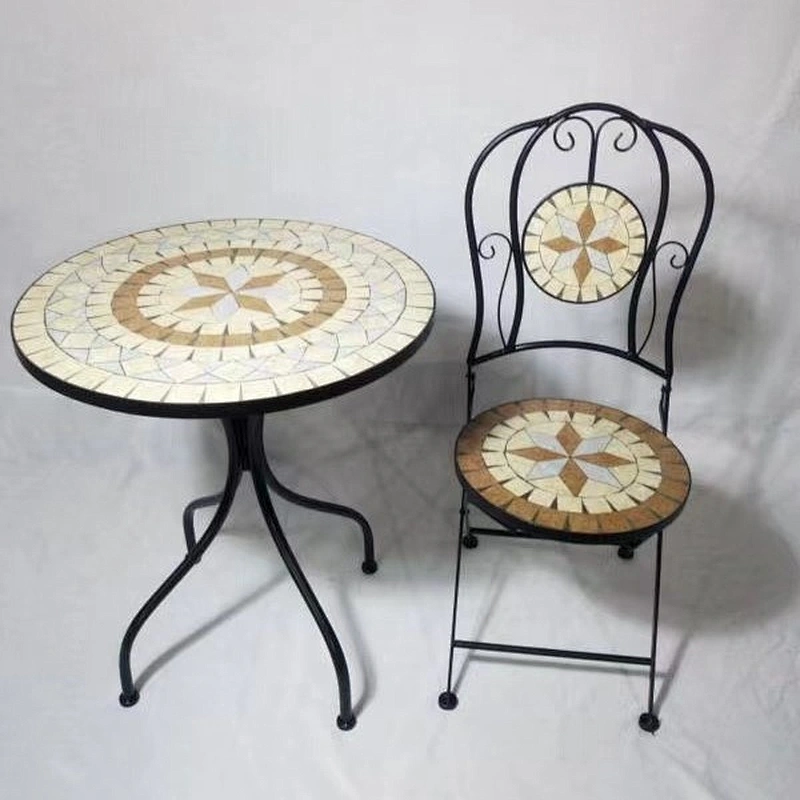 HQ-M0007 HongQiang Metal Mosaic Bistro Set Outdoor Furniture Patio Garden Tile Round Table