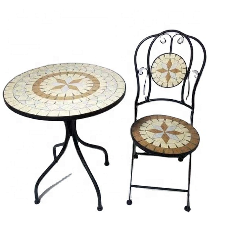HQ-M0009 HongQiang Mosaic Bistro Set for Garden Outdoor Furniture Dining Table Mosaic Top Set
