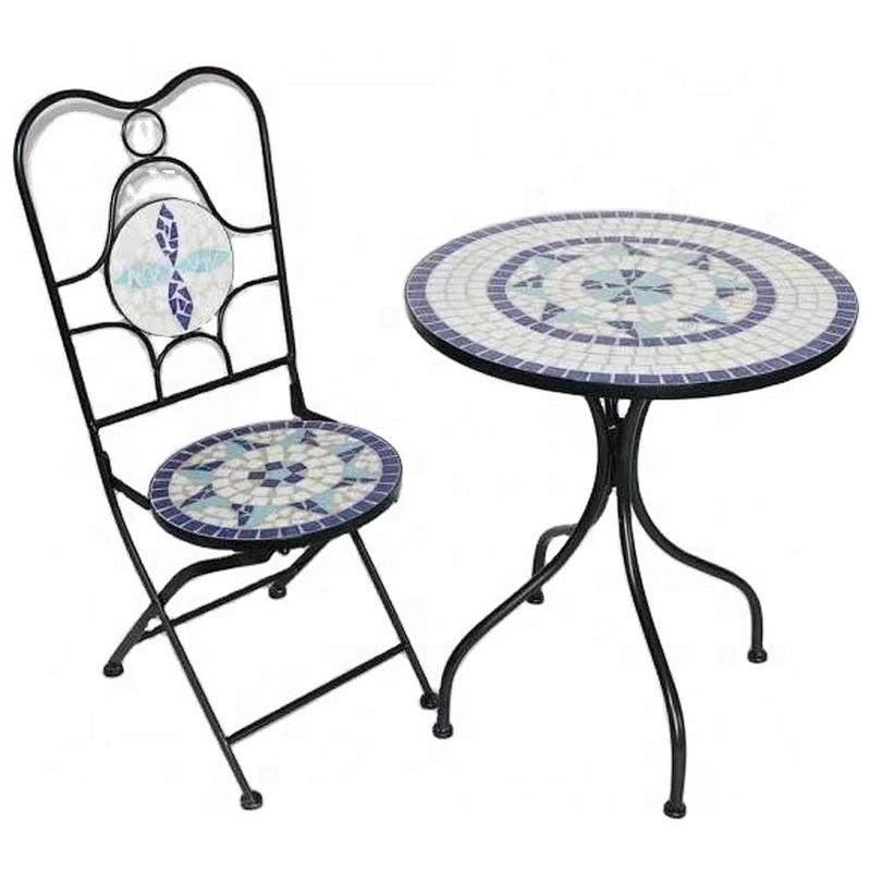HQ-M0003 HongQiang Outdoor Mosaic Bistro Set Folding Chairs Garden Round Table Patio Furniture