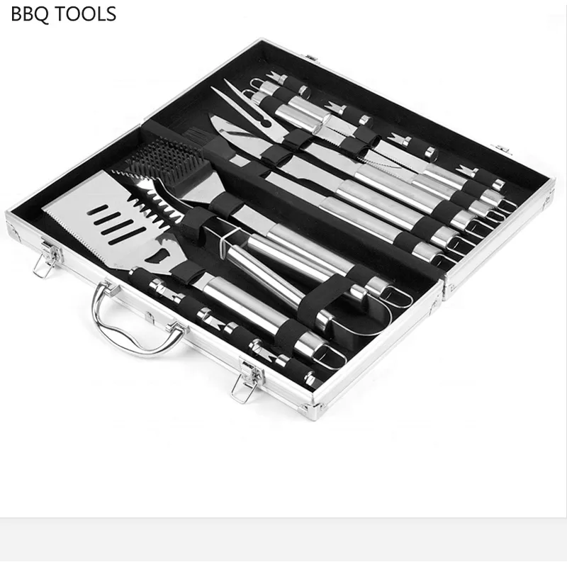 19 Pcs Stainless Steel BBQ with Aluminum Storage Case Barbecue Grill Tool Set