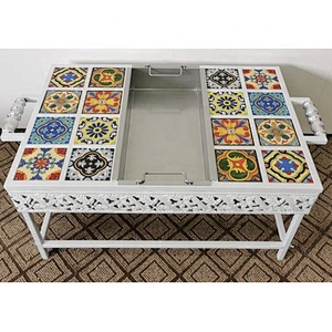 HQMF-S6442 HongQiang Mosaic Fire Pit Ourdoor Rectangular Tile Fire Table BBQ Grill for Garden