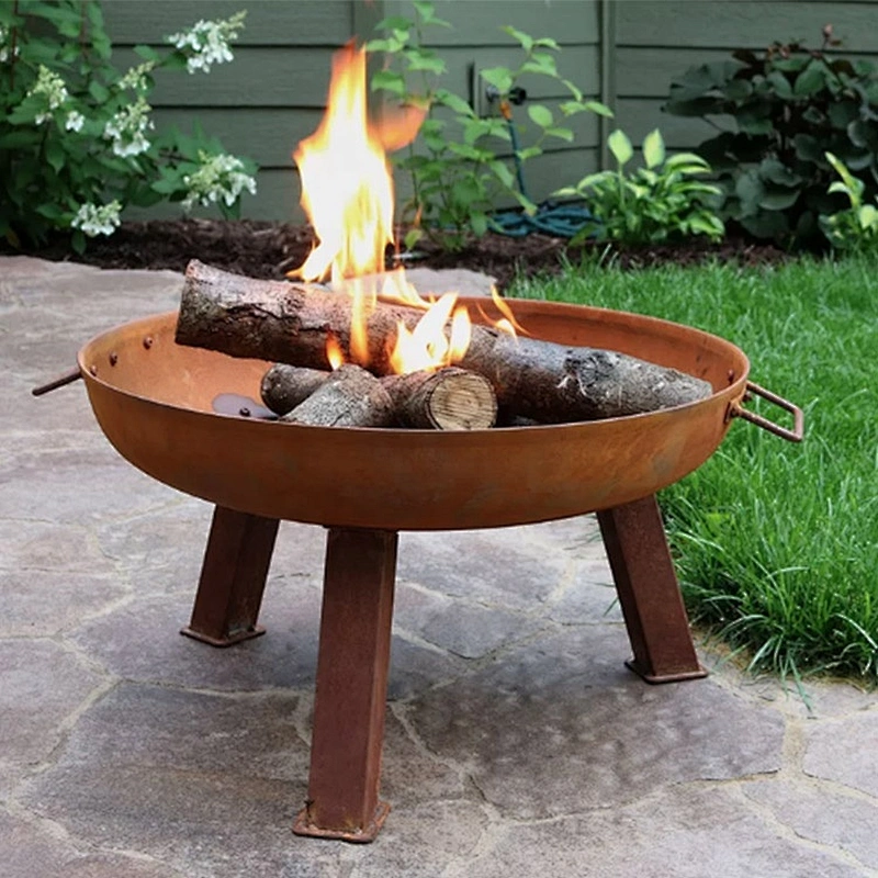 HQ-K05 HongQiang Fire Pit  Rusty Style Corten Steel Brazier Outdoor Camping Bowl BBQ Grill