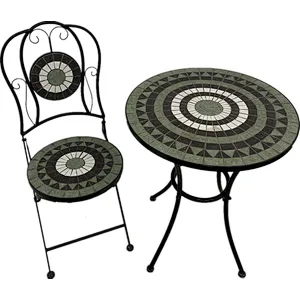HQ-M0009 HongQiang Mosaic Bistro Set for Garden Outdoor Furniture Dining Table Mosaic Top Set