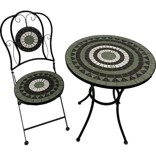 HQ-M0009 HongQiang Mosaic Bistro Set for Garden Outdoor Furniture Dining Table Mosaic Top Set