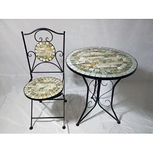 HQ-M0007 HongQiang Metal Mosaic Bistro Set Outdoor Furniture Patio Garden Tile Round Table
