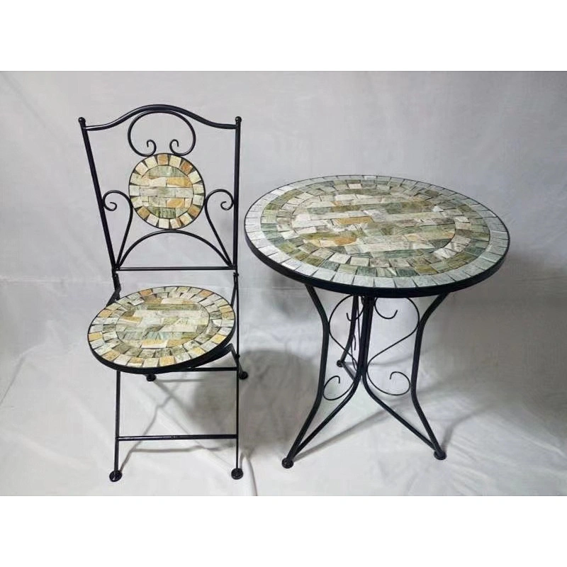 HQ-M0007 HongQiang Metal Mosaic Bistro Set Outdoor Furniture Patio Garden Tile Round Table