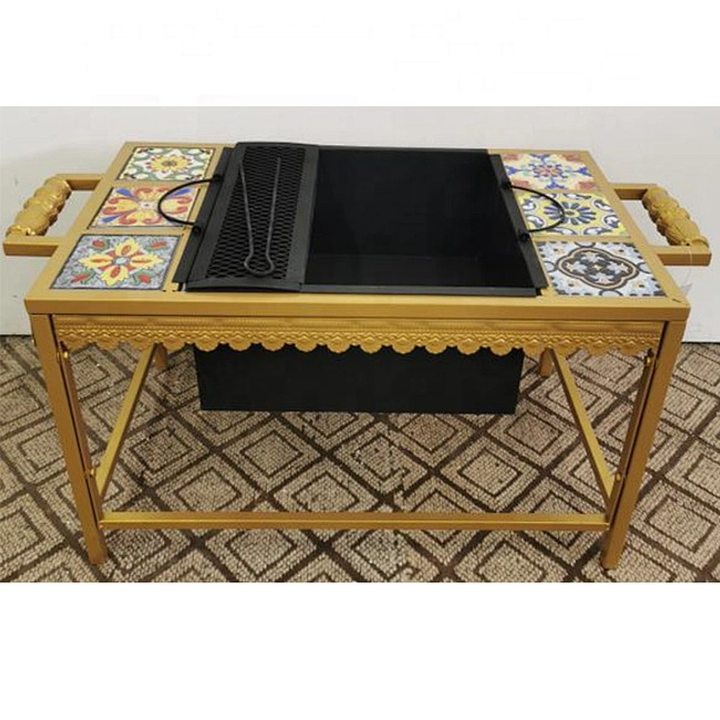 HQMF-S5333 HongQiang Ceramic tile Square Mosaic Fire Pit Outdoor BBQ Table For Garden