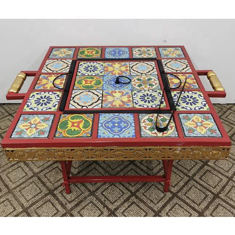 HQMF-S7755 HongQiang mosaic fire pit 7*7 outdoor metal table bbq fire place for garden cooking