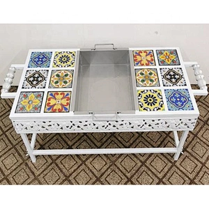 HQMF-S82431 HongQiang Mosaic Metal Fire Pit Table for Garden Outdoor Cooking BBQ Tile Table