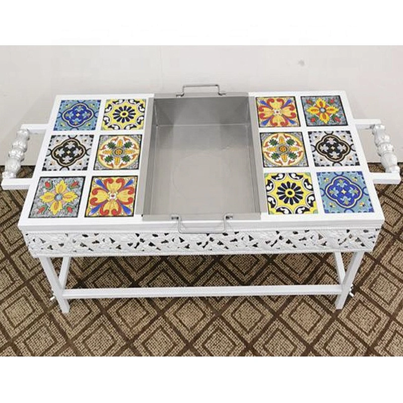 HQMF-S82431 HongQiang Mosaic Metal Fire Pit Table for Garden Outdoor Cooking BBQ Tile Table