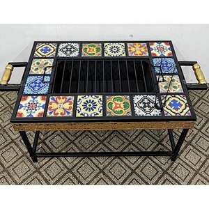 HQMF-S5432 HongQiang Outdoor Metal Square Mosaic Fire Pit  BBQ Table For Garden