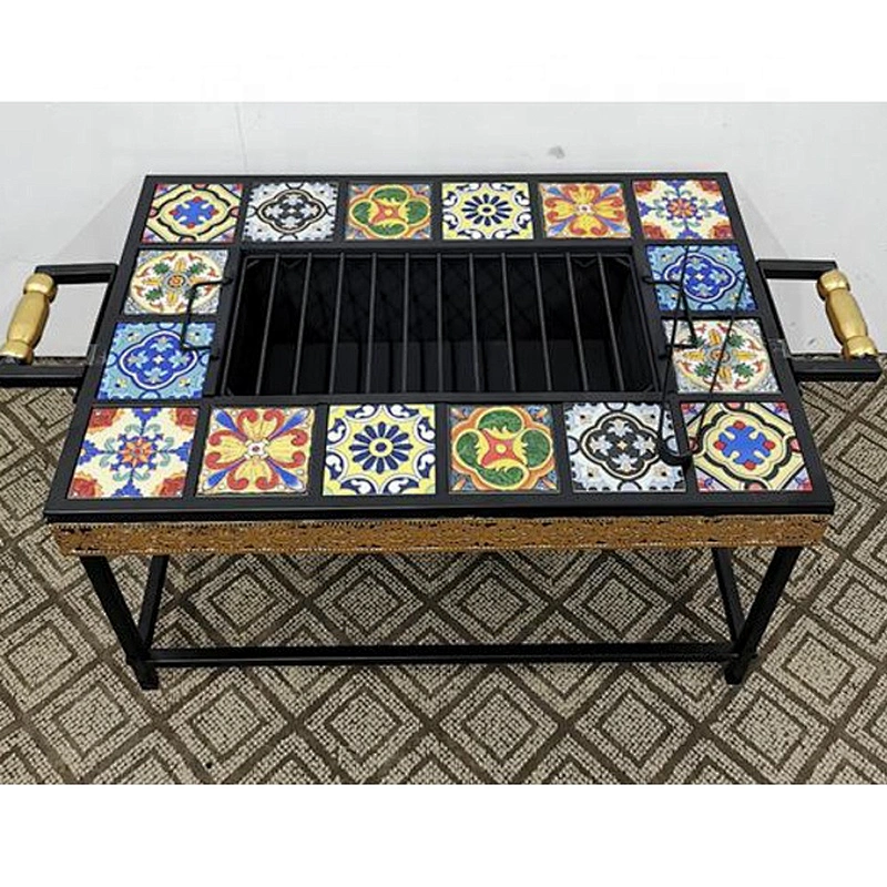 HQMF-S5432 HongQiang Outdoor Metal Square Mosaic Fire Pit  BBQ Table For Garden