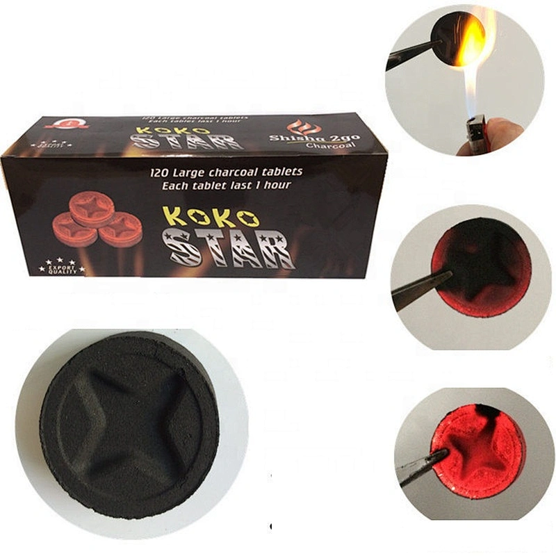 HQRH35120 HongQiang 35mm Round Charcoal Odorless Instant Light Charcoal Fruit Wood Shisha Incense Charcoal