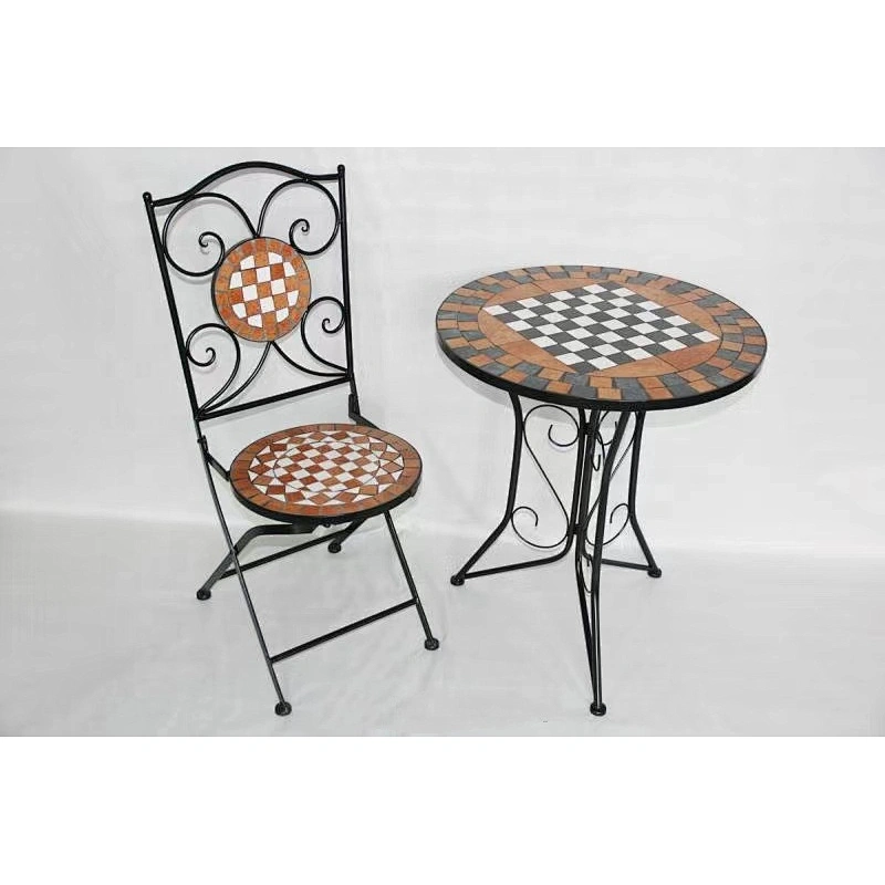 HQ-M0009 HongQiang garden furniture mosaic tile table with chairs bistro set