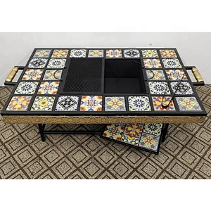 HQMF-S8543 HongQiang outdoor rectangular mosaic fire pit table for garden