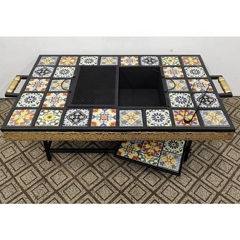 HQMF-S8543 HongQiang outdoor rectangular mosaic fire pit table for garden