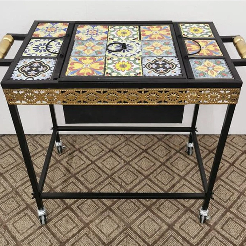 HQMF-S5333 HongQiang Ceramic tile Square Mosaic Fire Pit Outdoor BBQ Table For Garden