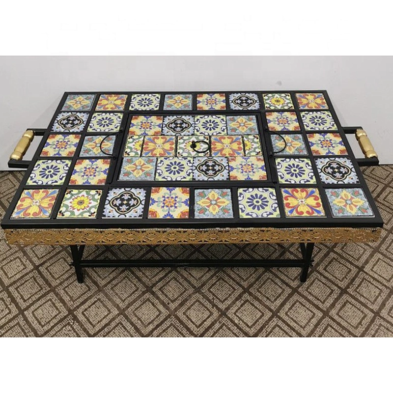 HQMF-S5432 HongQiang Outdoor Metal Square Mosaic Fire Pit  BBQ Table For Garden