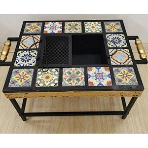 HQMF-S5432 HongQiang Outdoor Metal Square Mosaic Fire Pit  BBQ Table For Garden