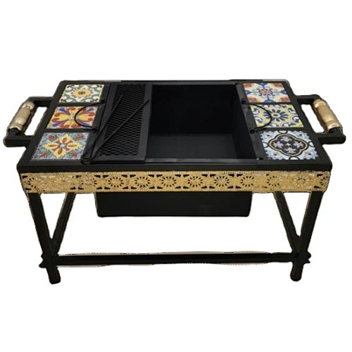 HQMF-S5333 HongQiang Ceramic tile Square Mosaic Fire Pit Outdoor BBQ Table For Garden