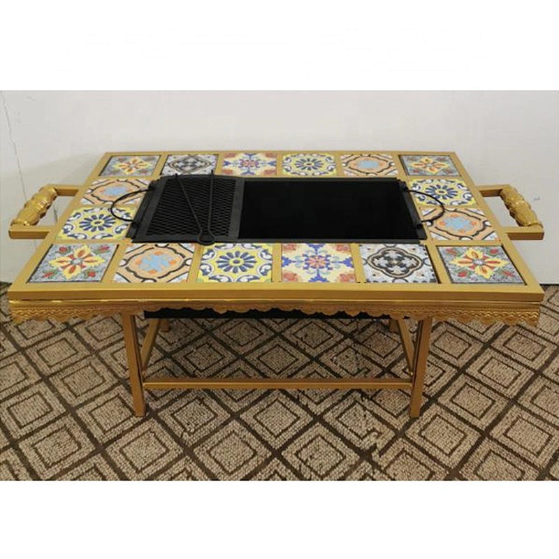 HQMF-S8543 HongQiang outdoor rectangular mosaic fire pit table for garden