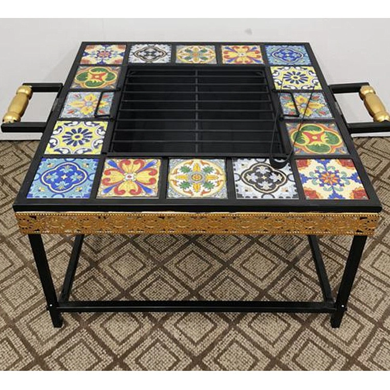 HQMF-S7755 HongQiang mosaic fire pit 7*7 outdoor metal table bbq fire place for garden cooking