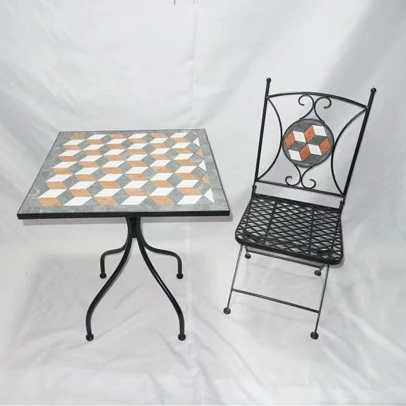 HQ-M0001 HongQiang Mosaic table  Furniture Set Garden Bistro Creamic Tile Top with chairs