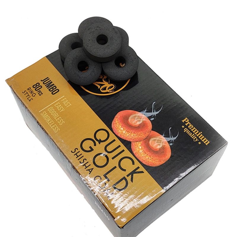 HQRM4080 HongQiang factory hot selling black shisha incense easy ignite hookah hole round charcoal