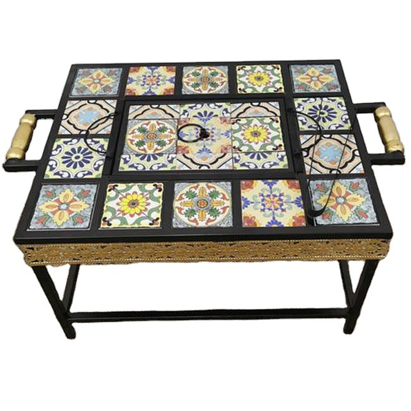 HQMF-S7755 HongQiang NEW Arrival Mosaic fire pit 7*7 metal table bbq fire pit for outdoor cooking