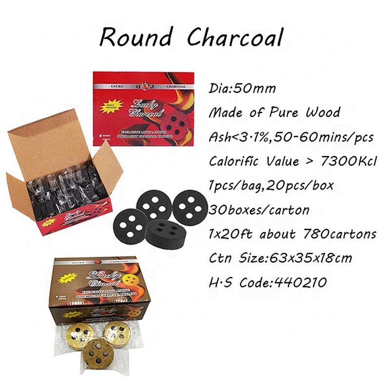 HQRM5020 HongQiang Cheap Price Lemon Tree Fruit Wood Incense Hookah Round Charcoal for Sale
